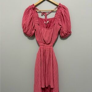 Mustard Seed Pink Puff Sleeve Cut Out Dress